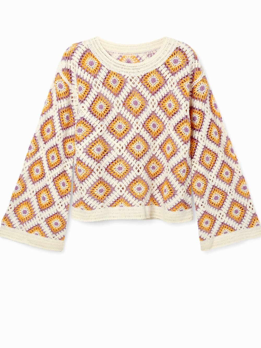 Desigual Crochet Granny Square Sweater Pullover Large Boho - Picture 5 of 9
